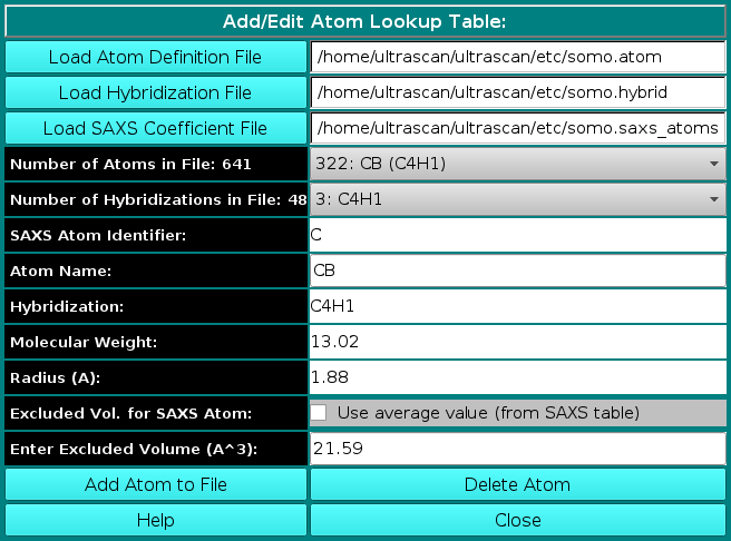 SOMO Add/Edit Atom Lookup Table SCREEN