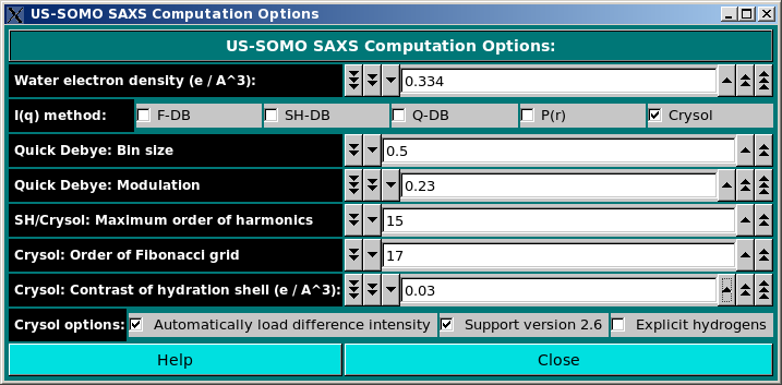 SOMO SAXS Computation Options