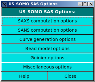 SOMO SAXS/SANS Simulation Options Summary