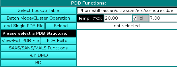 SOMO PDB Functions Screen