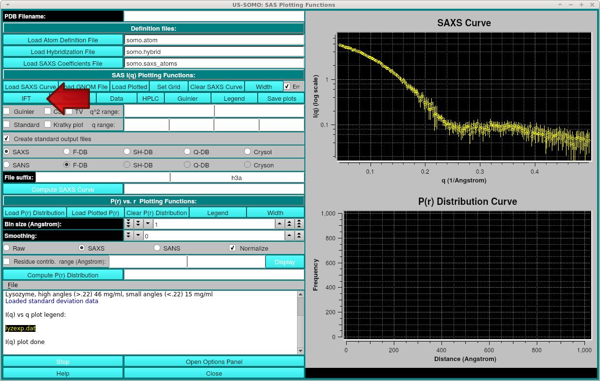 SOMO-SAS window with one experimental curve loaded