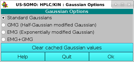 SOMO HPLC/KIN Gaussians Options selection