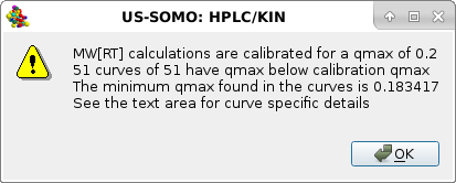 SOMO HPLC-SAXS Trial I(q) Guinier ME[RT] limit warning pop-up