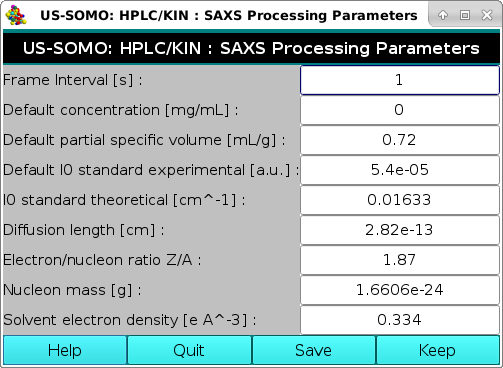 Somo-HPLC/KIN Options SAXS Processing Parameters