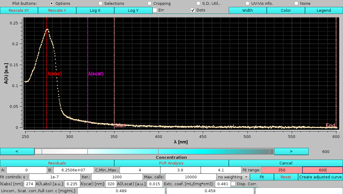 Somo-SAS UV-Vis module changing param in the Concentration Utility