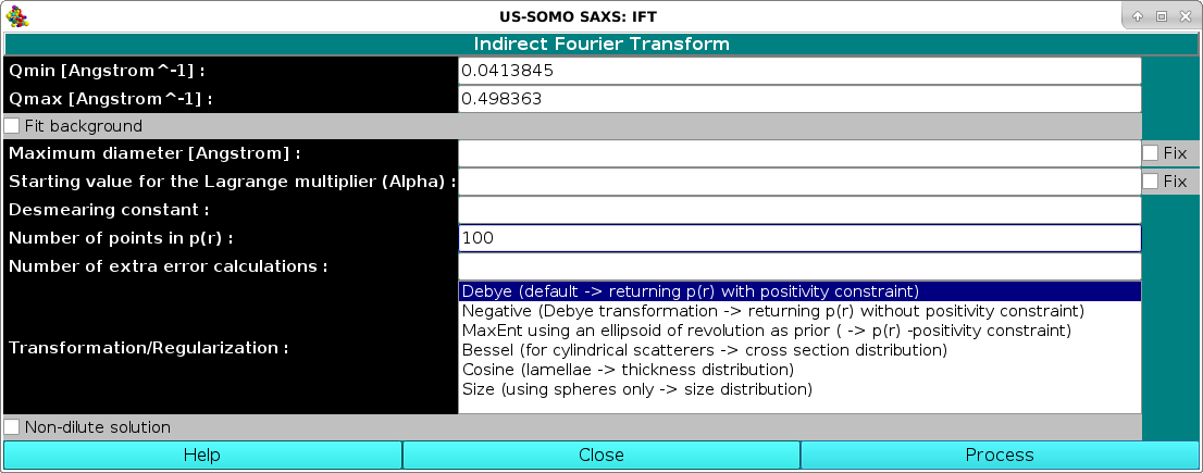 SOMO SAXS IFT settings window