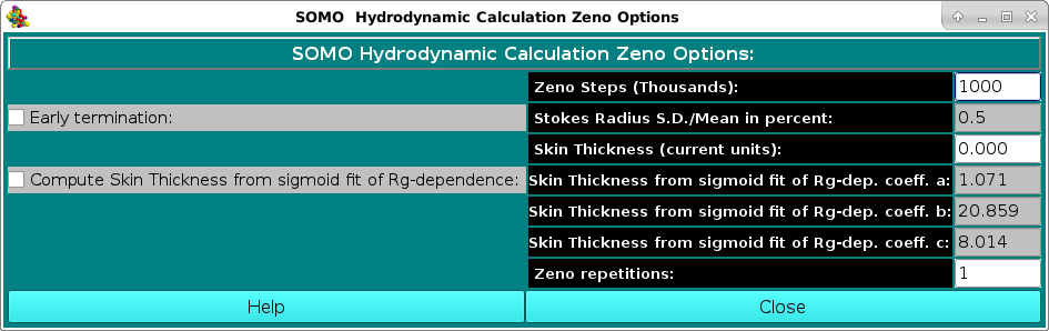 SOMO Zeno Hydrodynamic Options Screen
