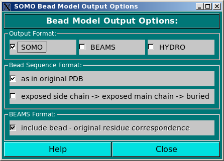 SOMO Bead Output Format Screen